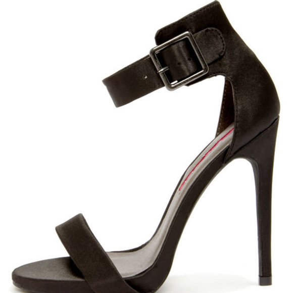 C Label Shoes - C Label Olive Black Satin Ankle Strap Heels